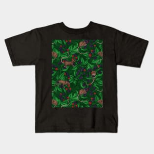 Mice and blackberries on dark green Kids T-Shirt